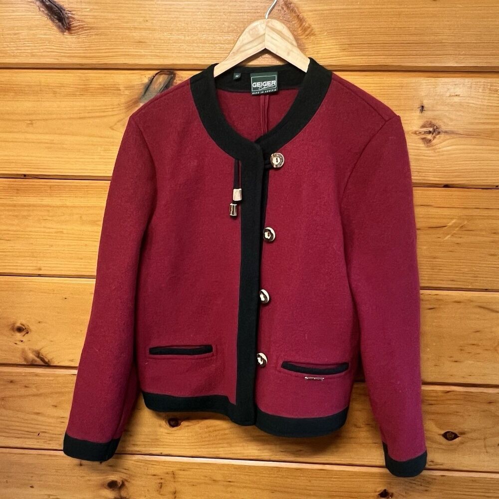 Geiger Sweater Womens 38 Red Cardigan Button Down Casual Pure Wool Laine